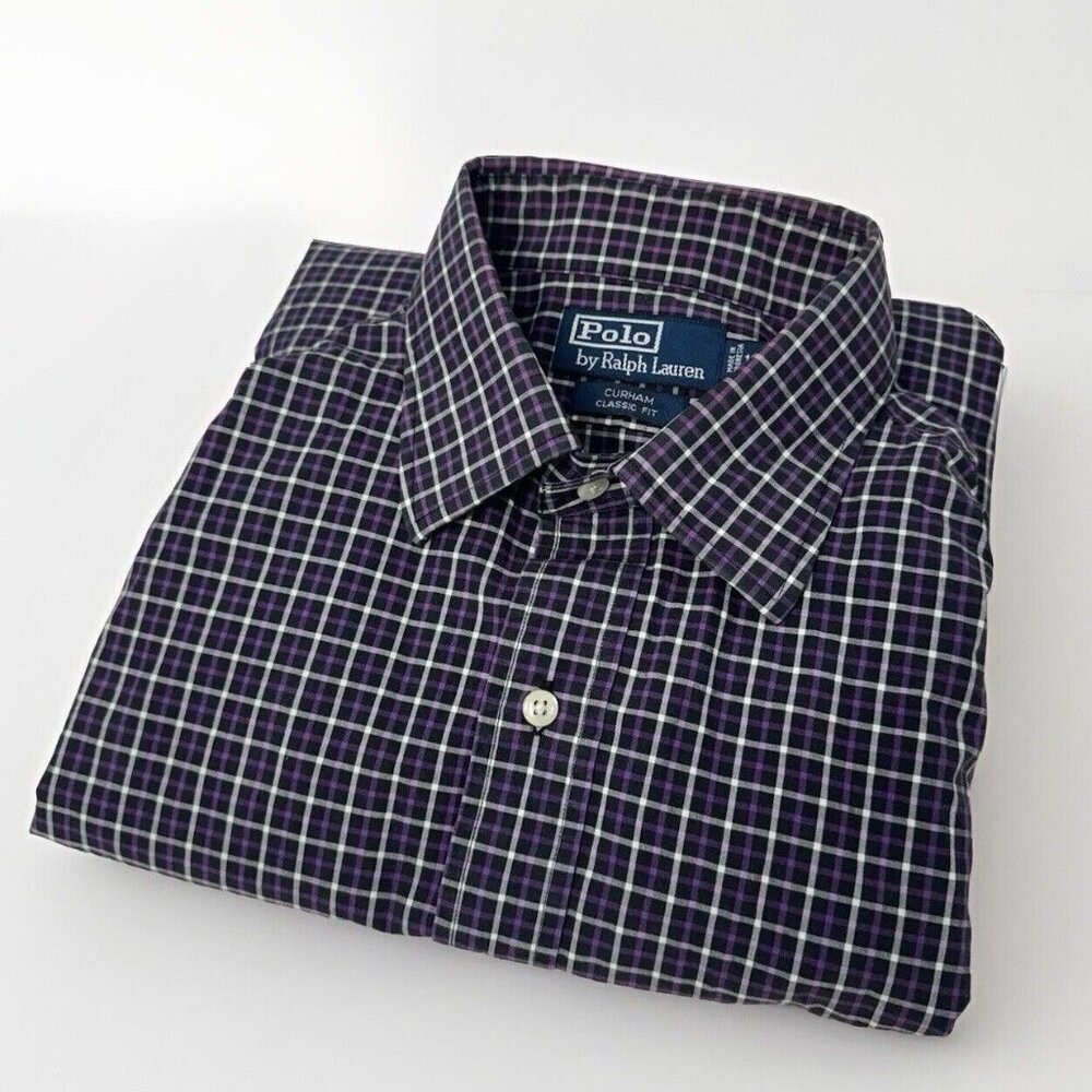 Polo Ralph Lauren Purple Plaid L/S Button‎ Up Shirt Curham Classic Fit 17 1/2 L